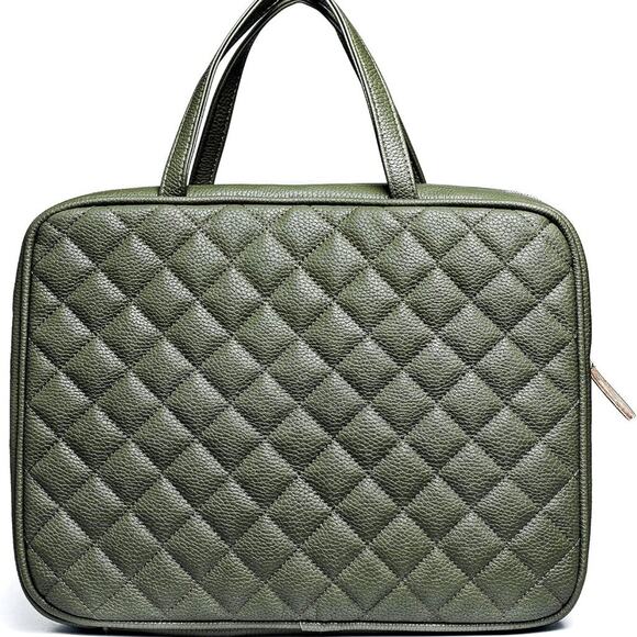 Ms Lovely Vegan Leather Cosmetics Travel Bag Olive Green NEW - Picture 1 of 5